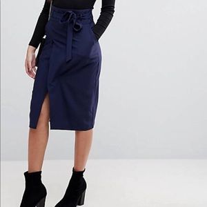 ASOS OBI tie Midi skirt in Navy